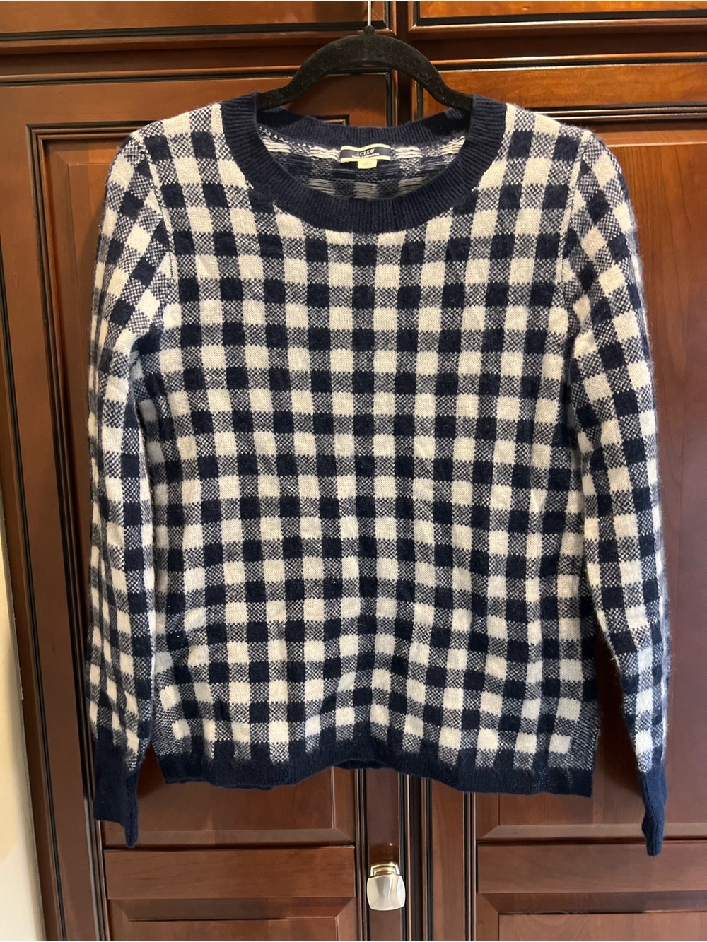 J Crew Cashmere Sweater Gingham Blue and White - S